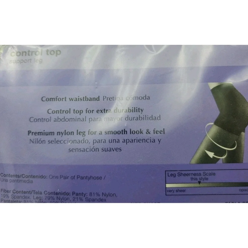 No Nonsense Support‎ Leg Pantyhose Control Top Sheer Toe Off Black Sz B USA Made